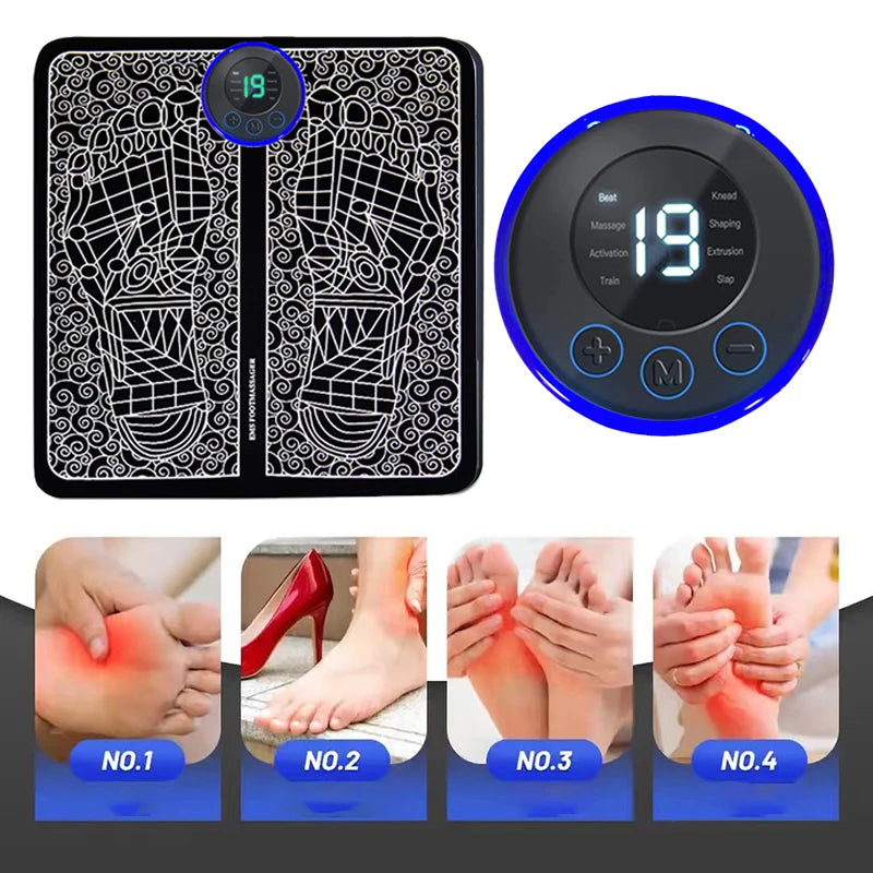 Foot Massger Sole Massage Pad Feet Muscle Stimulation 8 Modes 19 Level Relaxation USB Charging