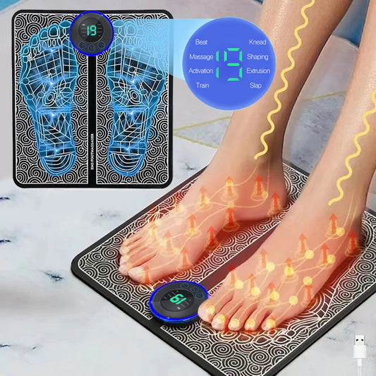 Foot Massger Sole Massage Pad Feet Muscle Stimulation 8 Modes 19 Level Relaxation USB Charging