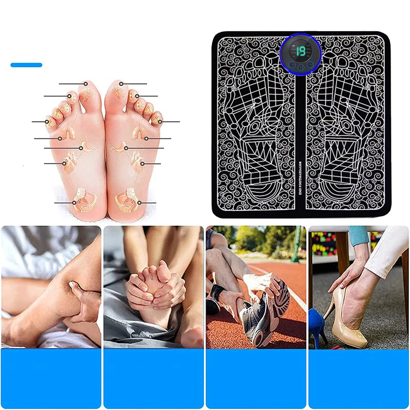 Foot Massger Sole Massage Pad Feet Muscle Stimulation 8 Modes 19 Level Relaxation USB Charging